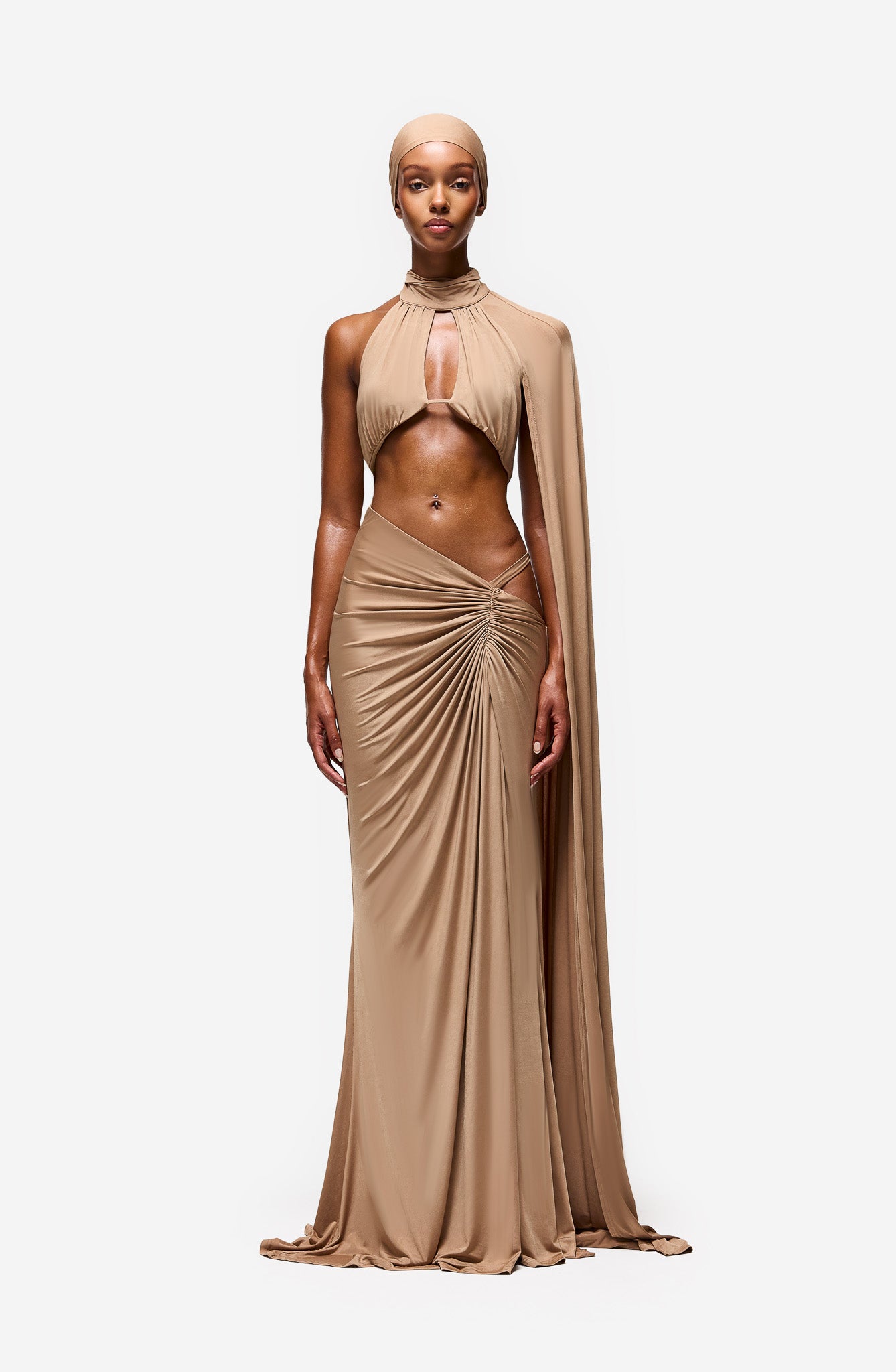 Tazari Asymmetric Dress - Nude