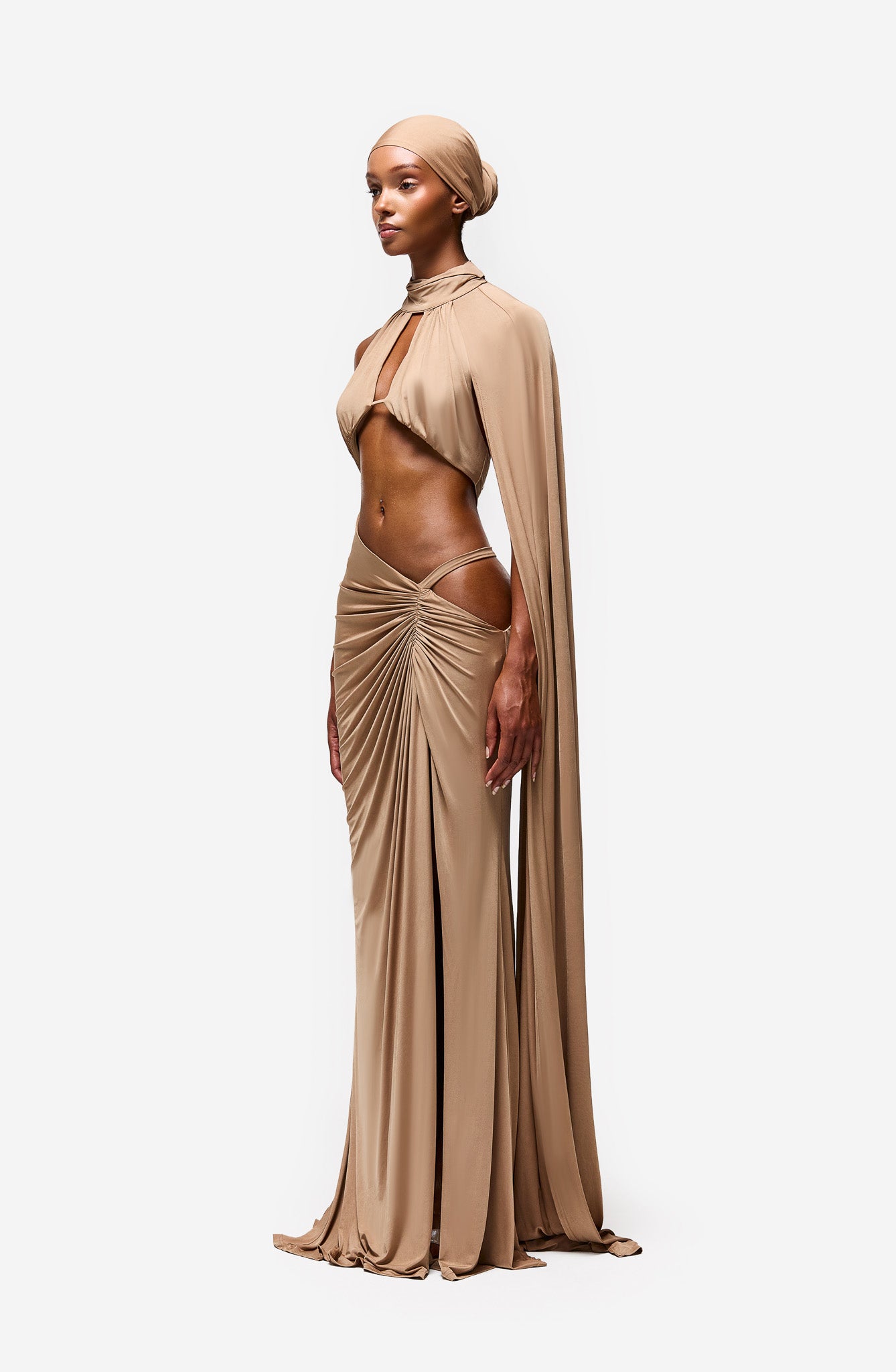 Tazari Asymmetric Dress - Nude