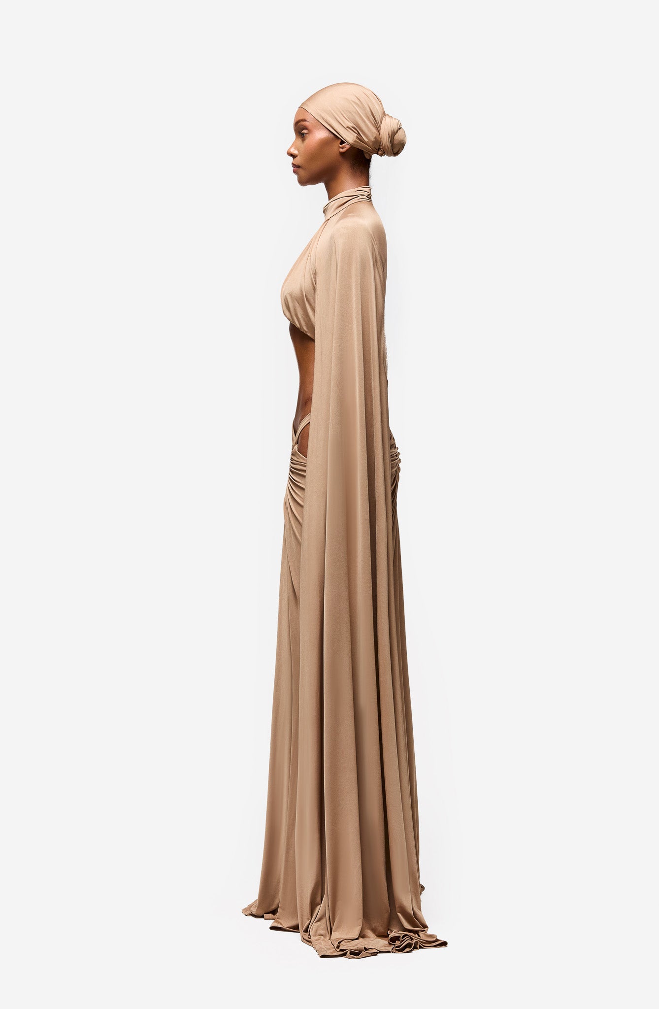 Tazari Asymmetric Dress - Nude