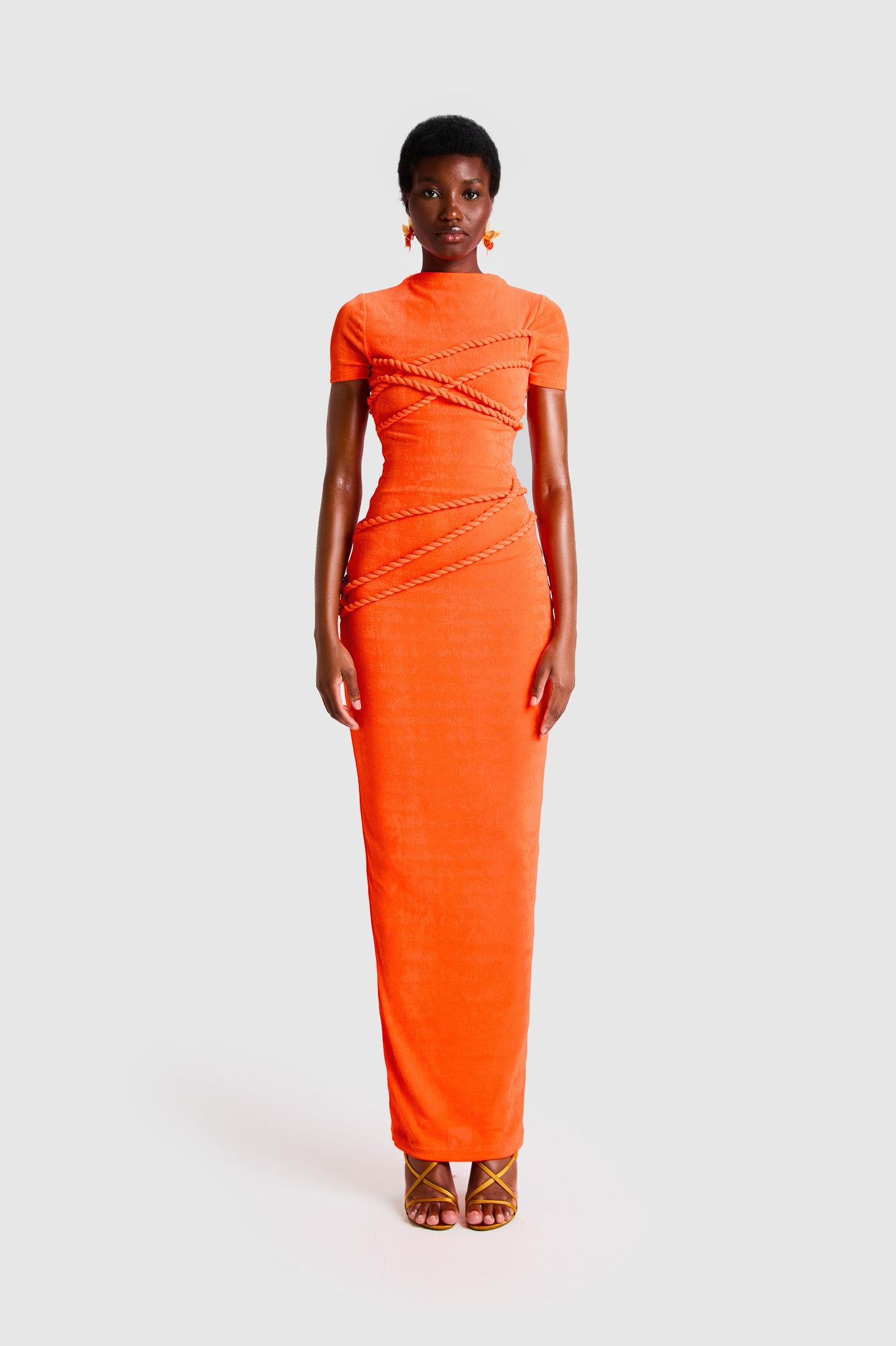 Twisted Rope T Shirt Dress - Orange