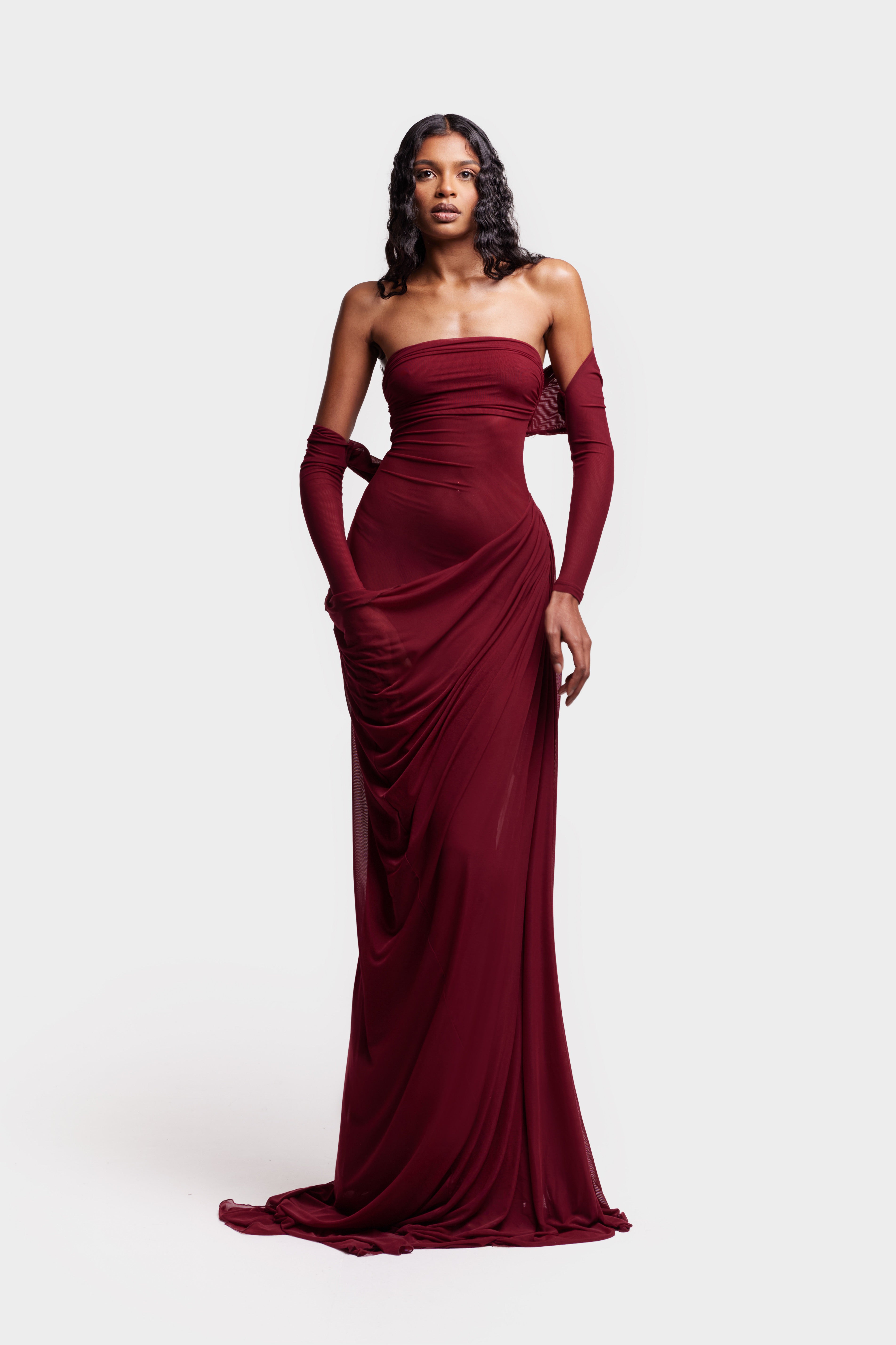 waterfall evening dress Beaded One Shoulder Stretch Column Gown In Waterfall