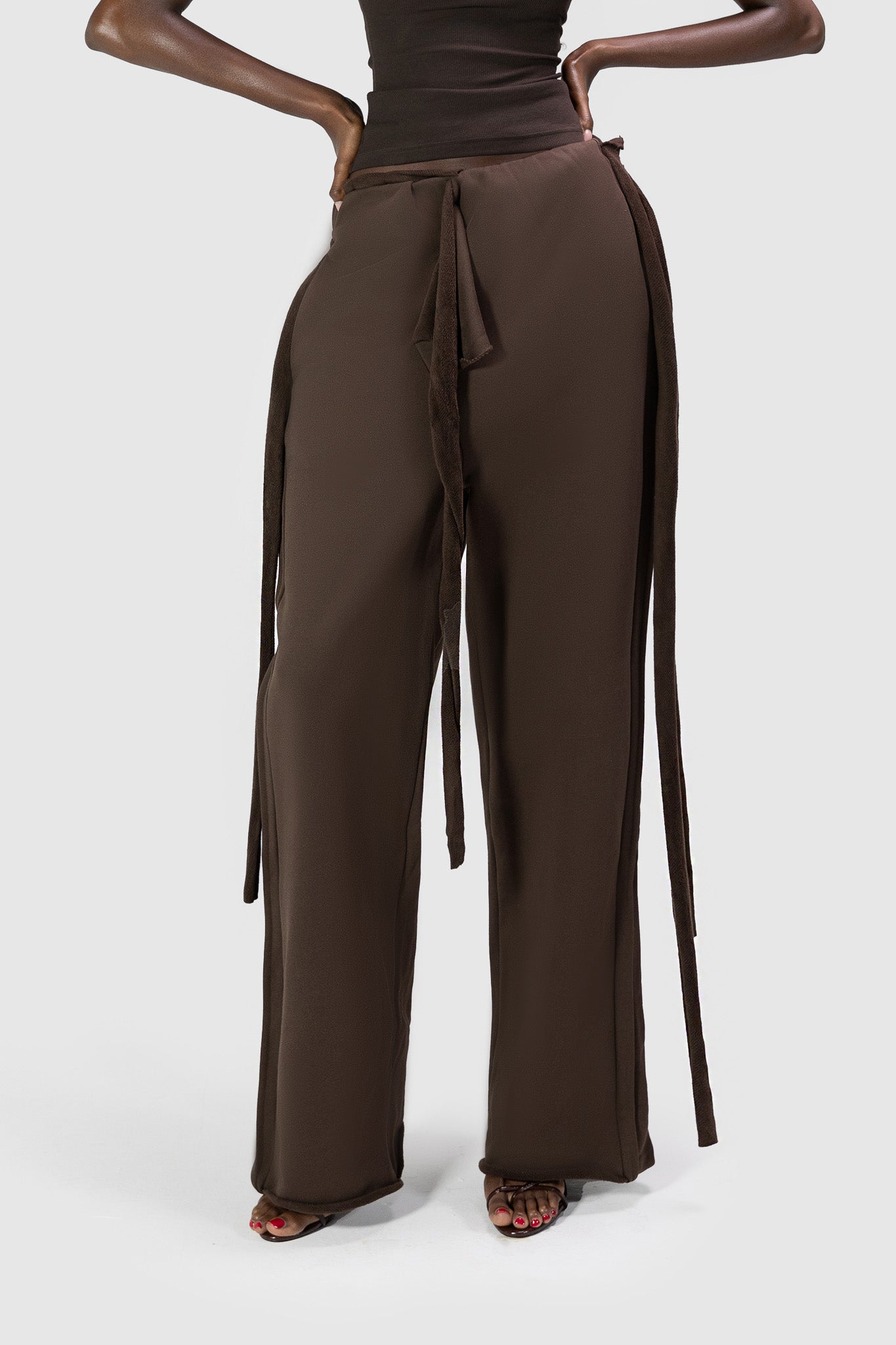 Wrapped Wide Leg Jogger - Deep Brown