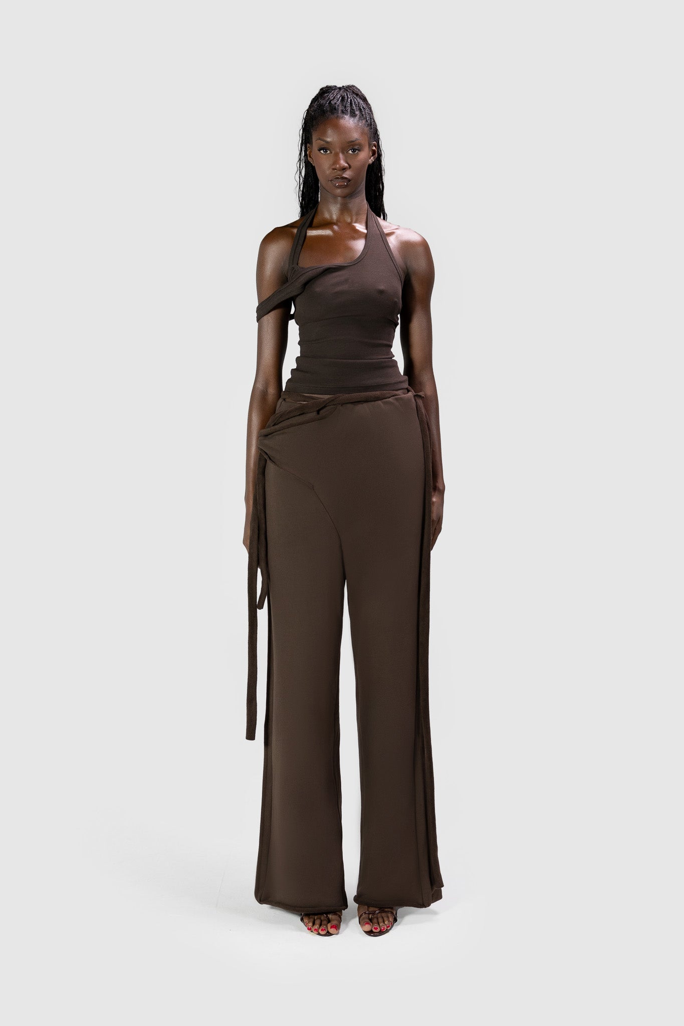Wrapped Wide Leg Jogger - Deep Brown