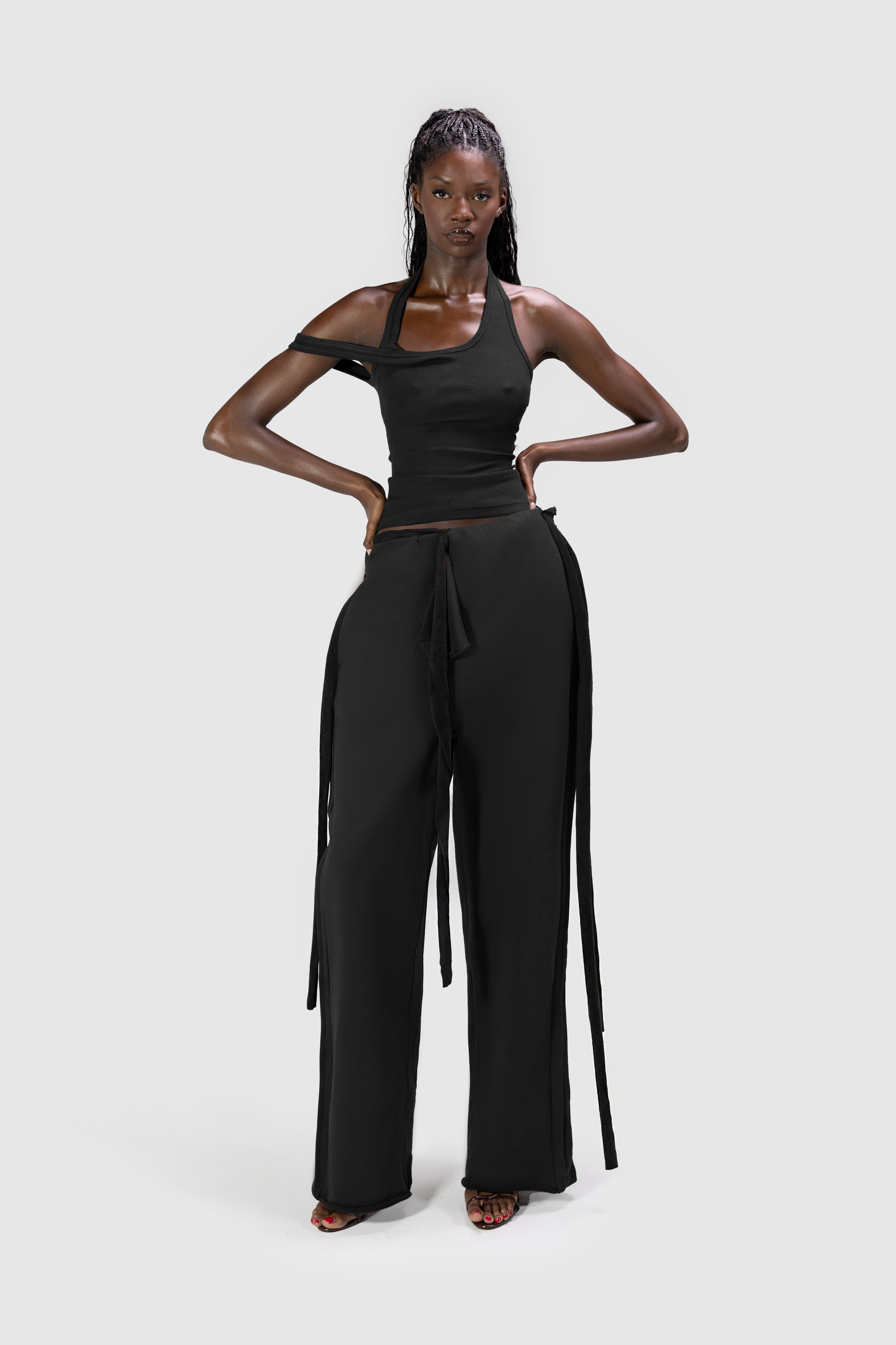 Wrapped Wide Leg Jogger - Black