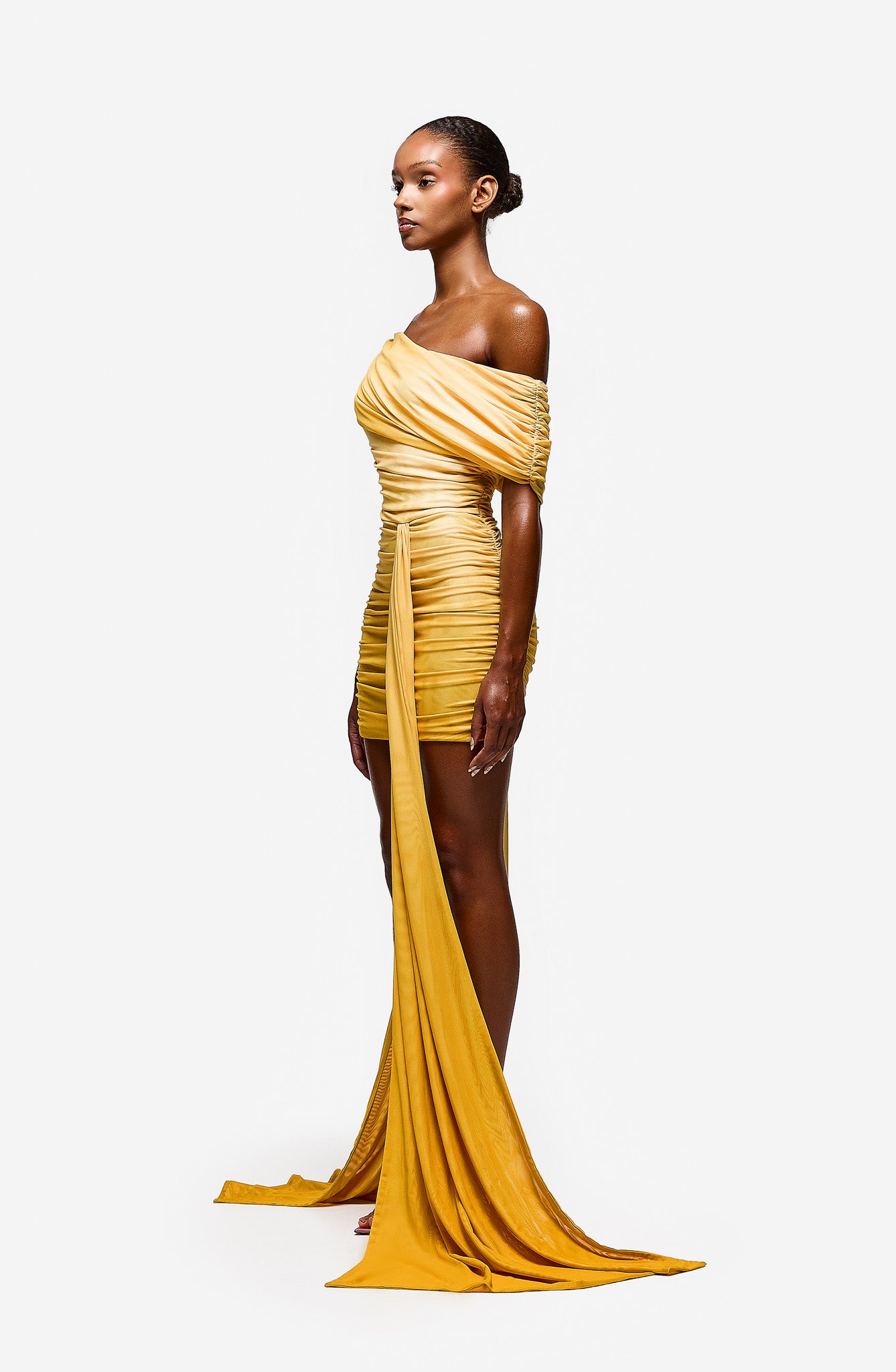 Asymmetric Ruched Mini - Yellow Ombre