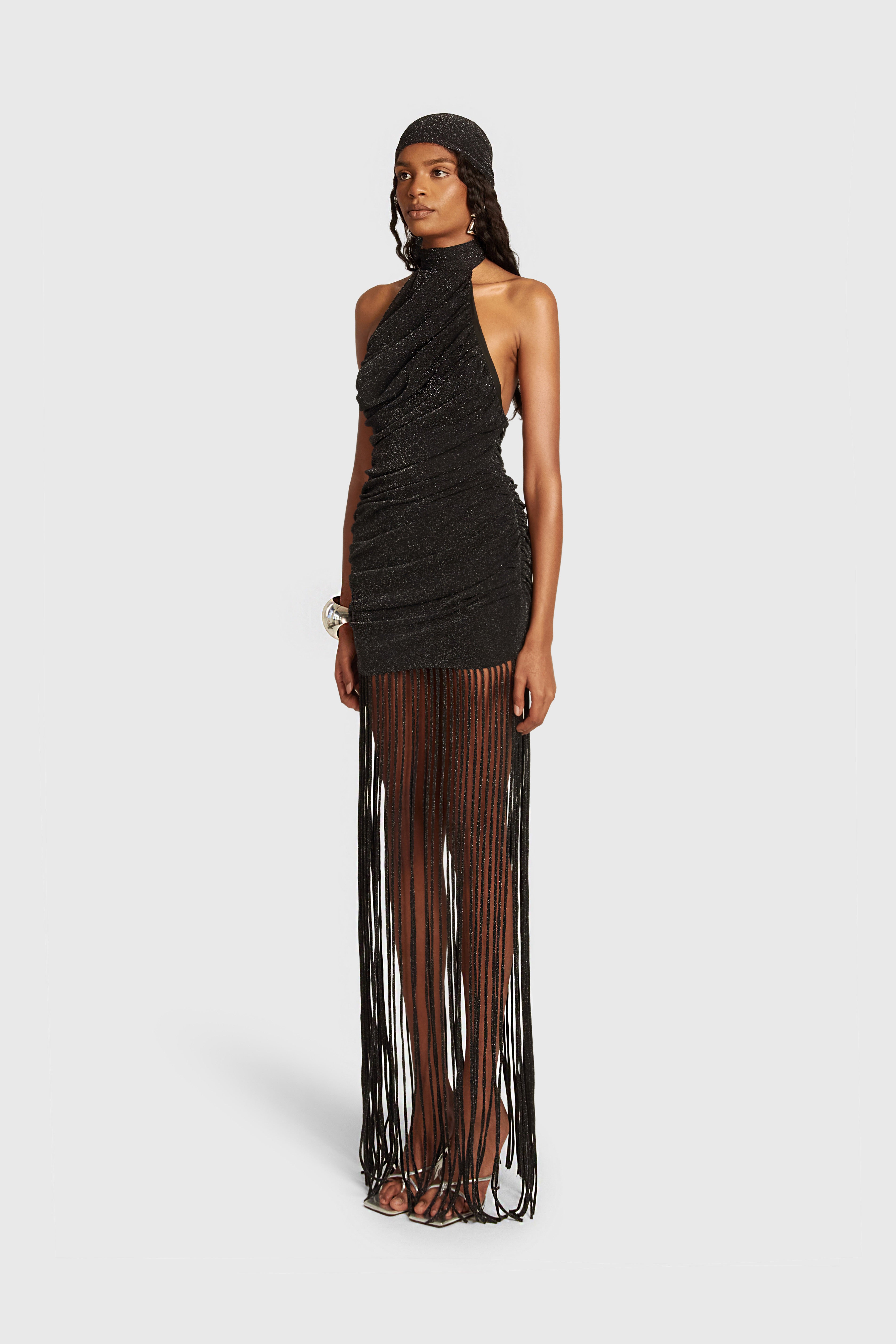 Zuma Ruched Tassel Maxi - Black