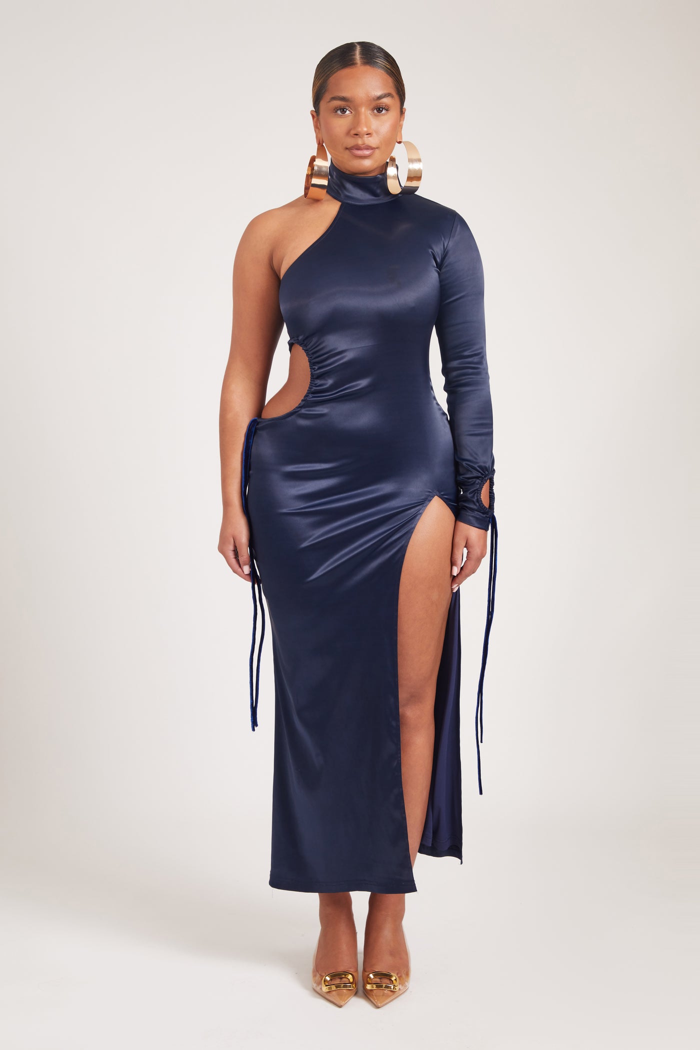 Asymmetric Cut-Out Ruched Dress - Midnight