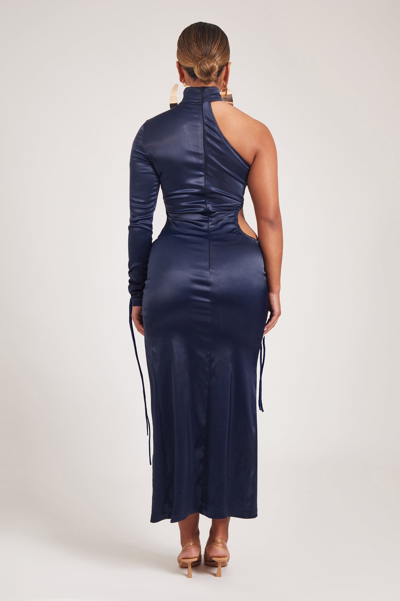 Asymmetric Cut-Out Ruched Dress - Midnight