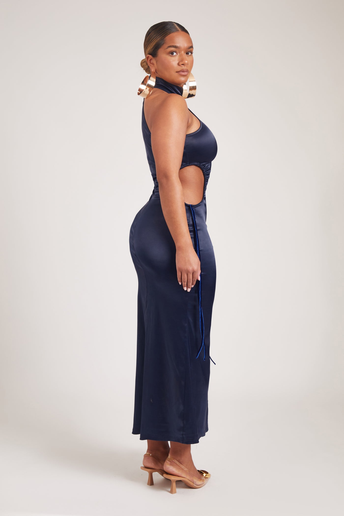 Asymmetric Cut-Out Ruched Dress - Midnight