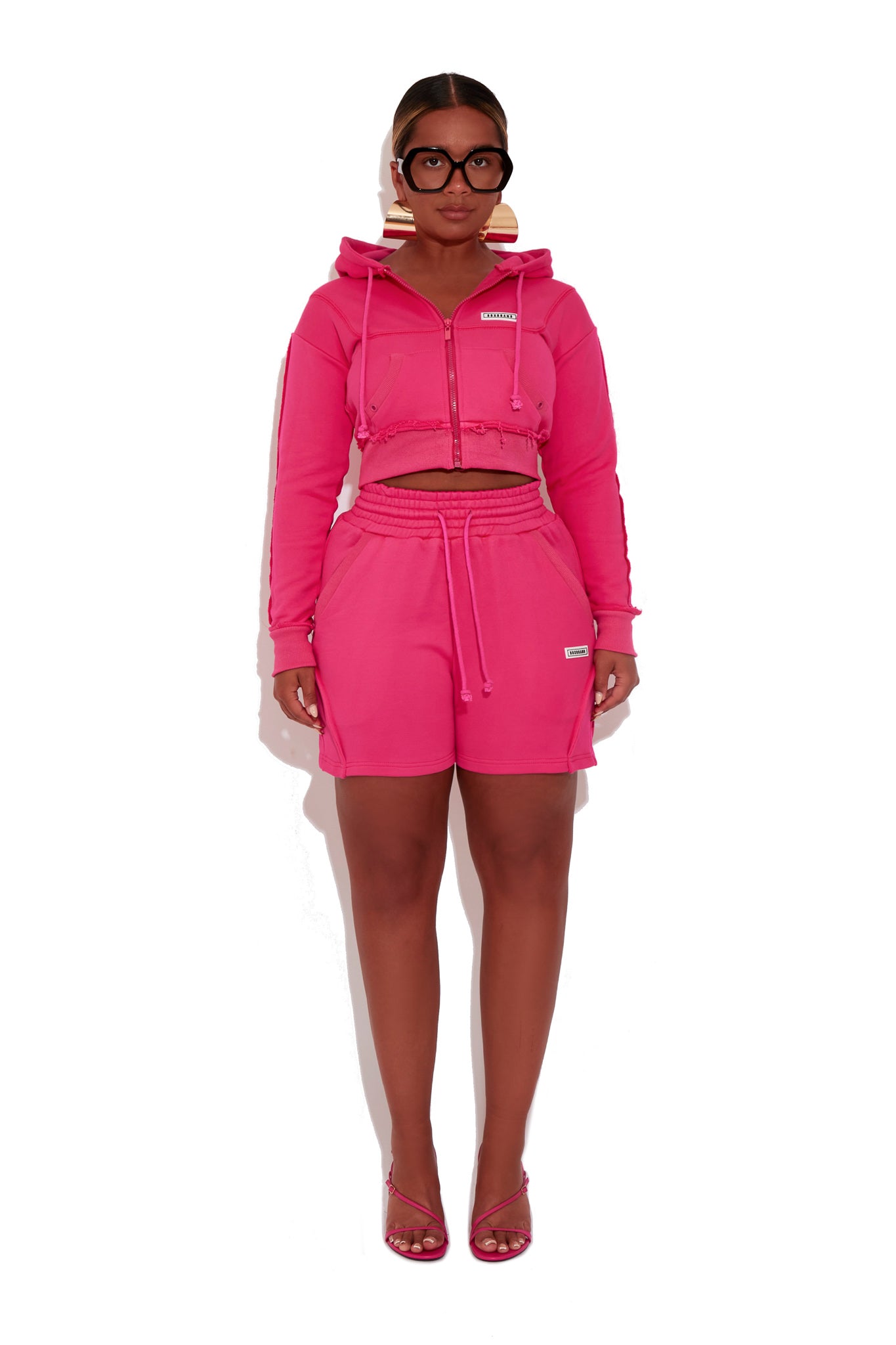 Royal Pink Cropped Terry Hoodie