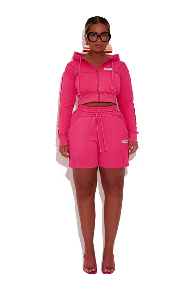 Royal Pink Cropped Terry Hoodie
