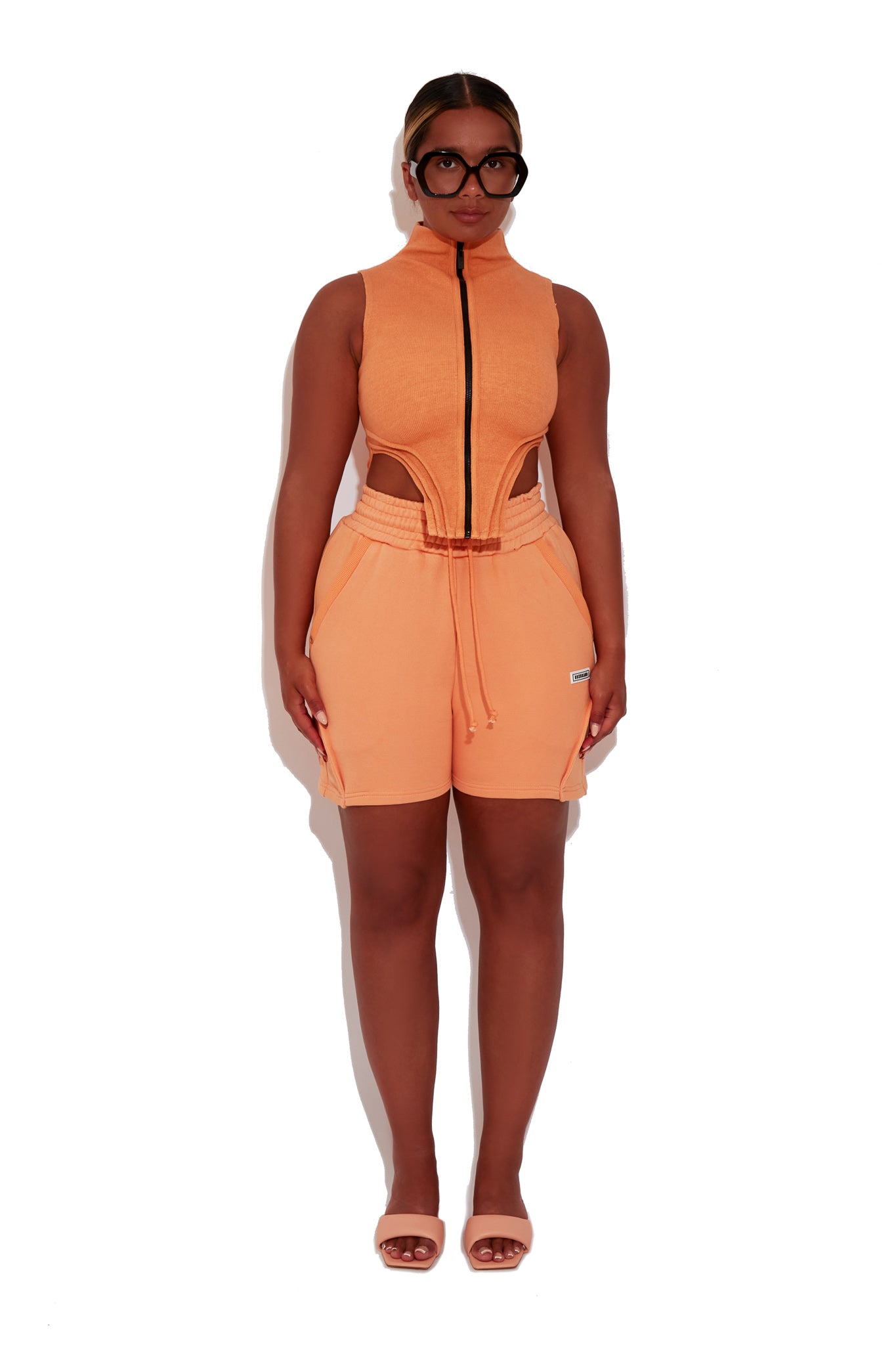 Peach Sleeveless Ribbed Turtleneck