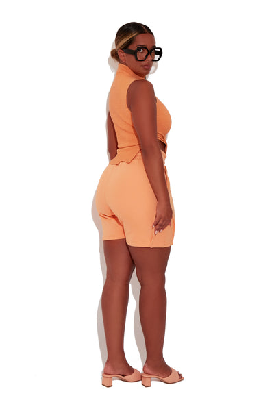 Peach Sleeveless Ribbed Turtleneck