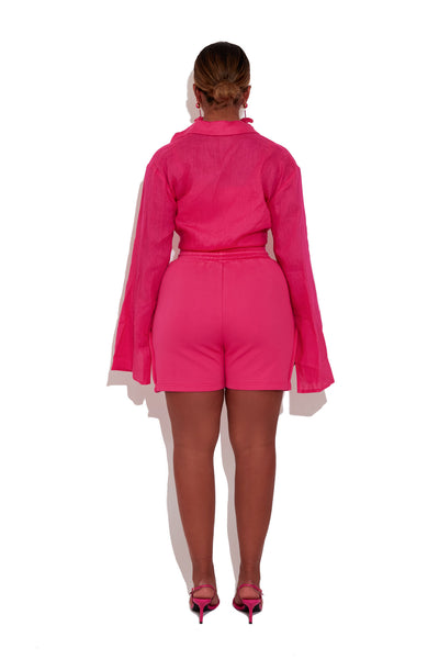 Royal Pink Linen Bralette Shirt