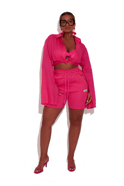 Royal Pink Linen Bralette Shirt