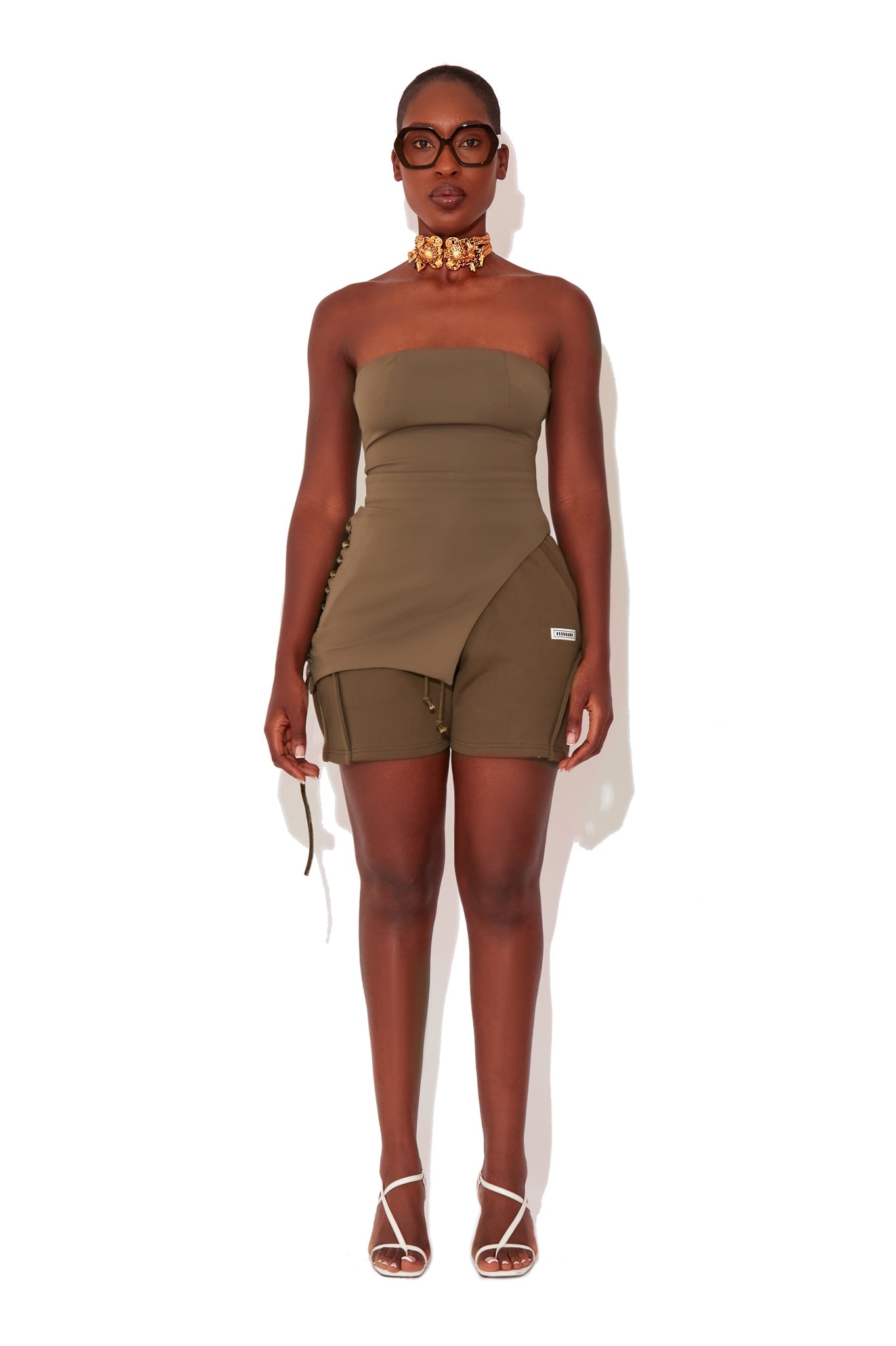 Khaki Fleece Logo Shorts