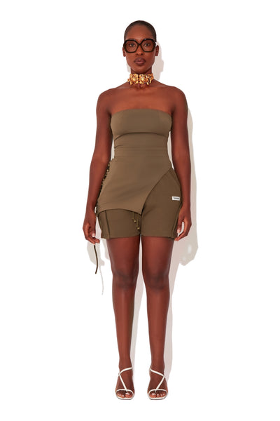 Khaki Fleece Logo Shorts